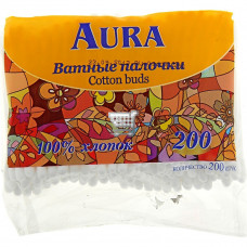 ПАЛОЧКИ ВАТНЫЕ AURA П/Э 200 ШТ